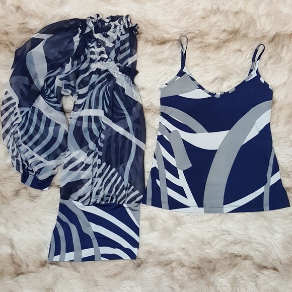 NWOT Navy White Sheer Blouse - Picture 2 of 2